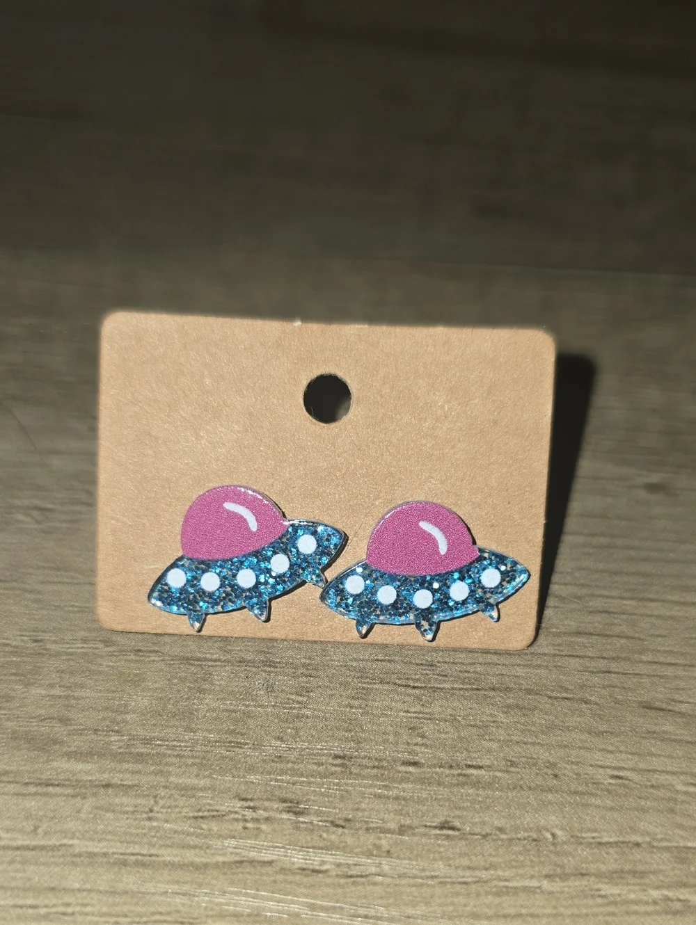 Pink and Blue Glitter UFO Stud Earrings